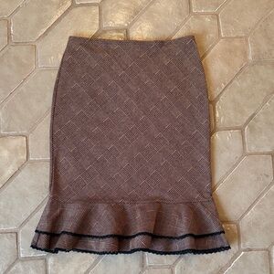 Elegant Brown Plaid Skirt with Ruffle Hem